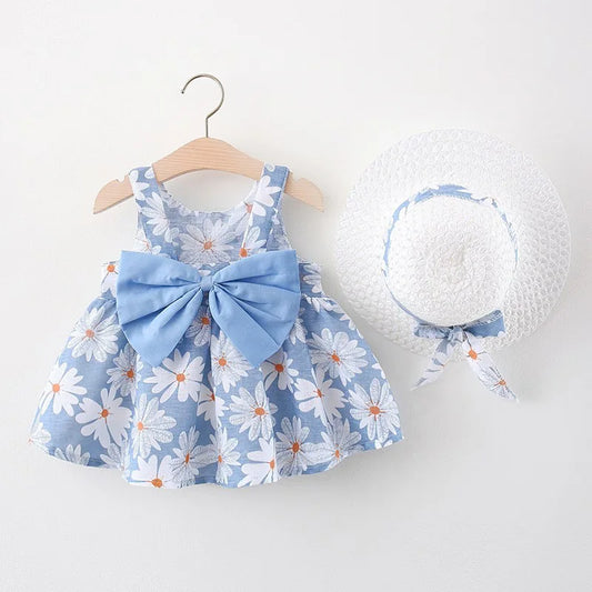 Vestido azul com laço
